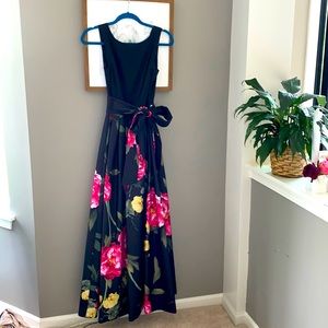 Elegant floral boatneck evening gown